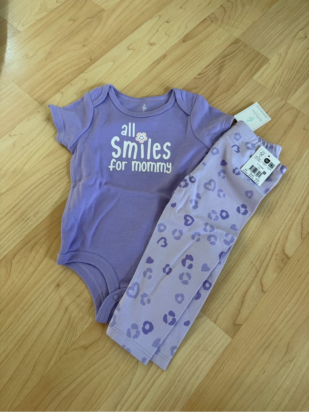 Purple Baby Onesie & Pants Set - 'All Smiles for Mommy'